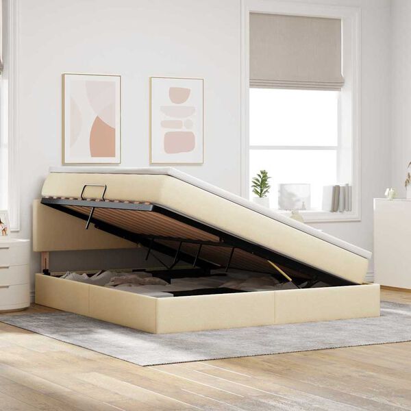 vidaXL Cama com arruma&ccedil;&atilde;o e LED com colch&atilde;o Creme 160 x 200 cm tecido