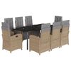 vidaXL 9 pcs conjunto de jantar p/ jardim com almofad&otilde;es vime PE bege