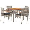 vidaXL 5 pcs conjunto de jantar p/ jardim c/ almofad&otilde;es vime PE cinza