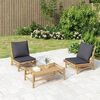 vidaXL 3pcs conj. lounge de jardim bambu c/ almofadões cinzento-escuro