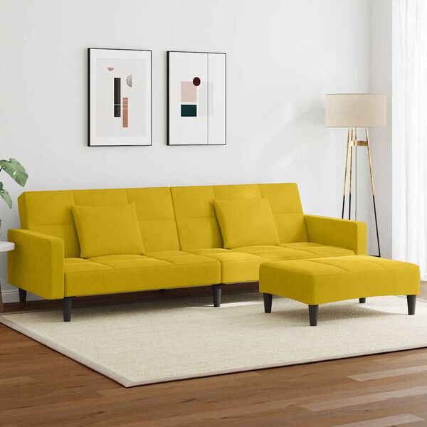 vidaXL Sof&aacute;-cama 2 lugares c/ apoio de p&eacute;s veludo amarelo