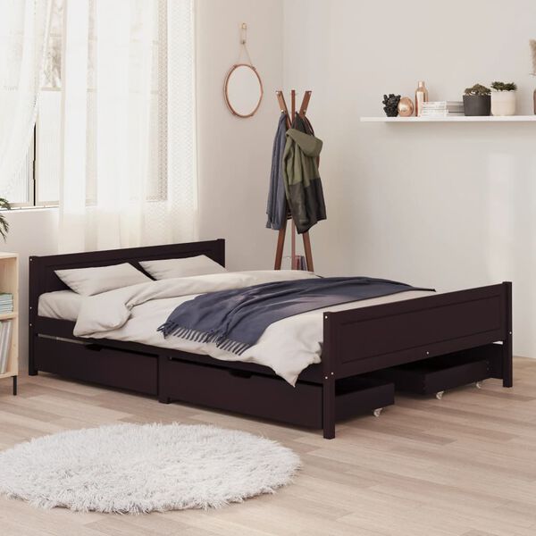 vidaXL Estrutura de cama c/ 4 gavetas 160x200 cm pinho castanho-escuro