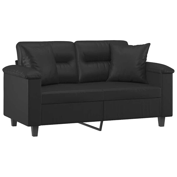 vidaXL Sof&aacute; 2 lugares c/ almofadas/almofad&otilde;es 120cm couro artif. preto