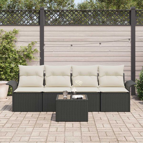 vidaXL Conjunto de Sofá de Jardim 5 pcs Preto e Creme vime PE