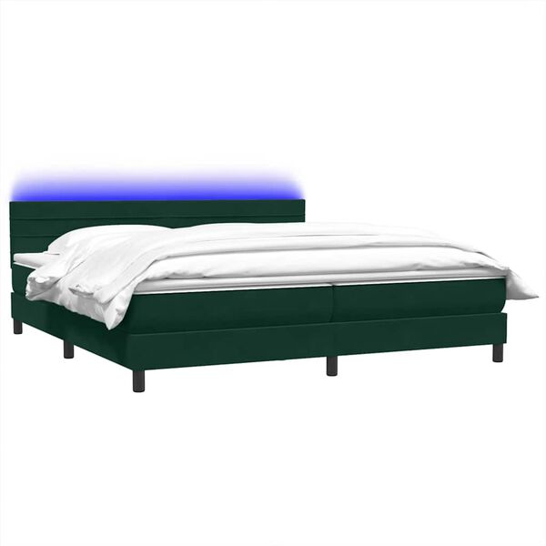 vidaXL Cama box spring c/ colch&atilde;o e LED 180x210 cm veludo verde-escuro