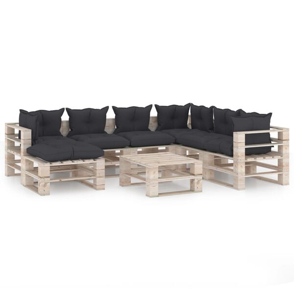 vidaxL Conjunto lounge de paletes p/ jardim 8 pcs c/ almofad&otilde;es pinho