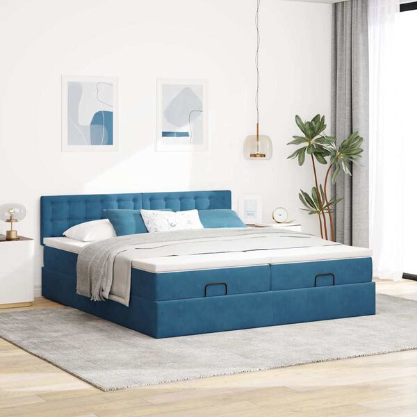 vidaXL Estrutura cama otomana colch&otilde;es 180x200 cm veludo azul escuro