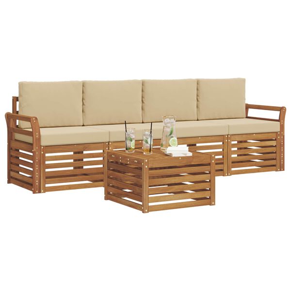 vidaXL Conjuntos de sof&aacute;s com almofada 5 pcs Natural e Bege