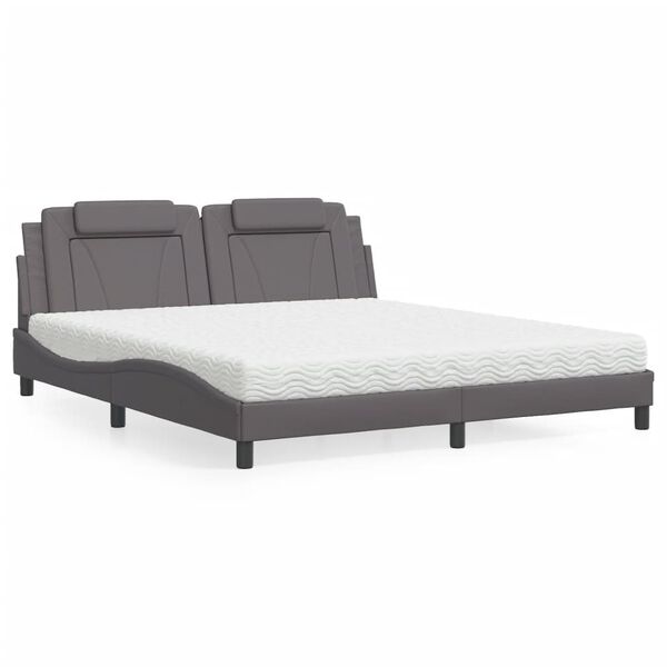 vidaXL Cama Viana com colch&atilde;o 180x200 cm couro artificial cinza