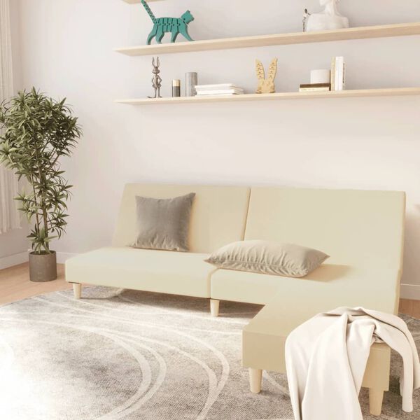 vidaXL Sof&aacute;-cama de 2 lugares com apoio de p&eacute;s tecido cor creme