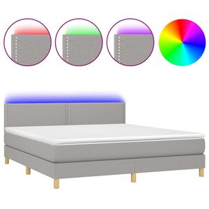 vidaXL Cama box spring c/ colch&atilde;o e LED 180x200 cm tecido cinza-claro