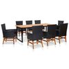 vidaXL 9 pcs conjunto jantar exterior vime PE e madeira ac&aacute;cia preto