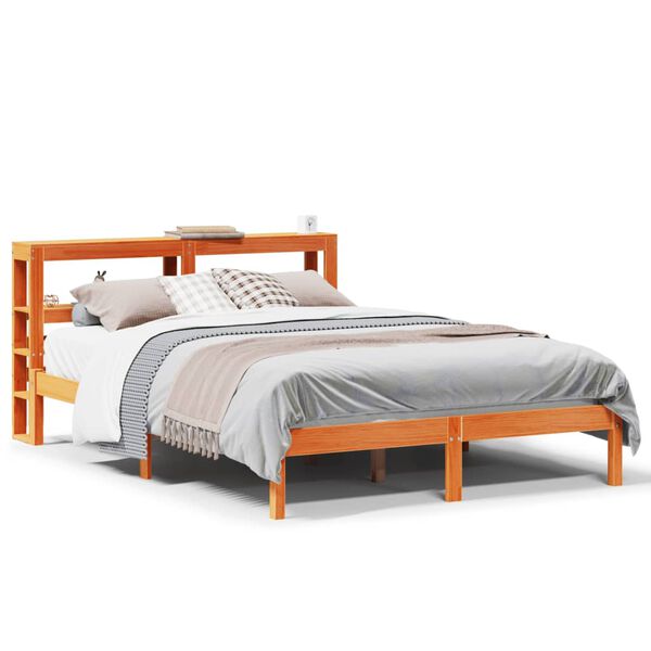 vidaXL Estrutura cama c/ cabeceira 140x190cm pinho maci&ccedil;o castanho-mel