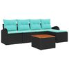 vidaXL Conjunto de Sof&aacute; de Jardim 6 unid. Preto e Turquesa vime PE