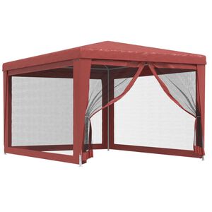 vidaXL Tenda p/ festas c/ 4 paredes laterais rede 3x4 m PEAD vermelho