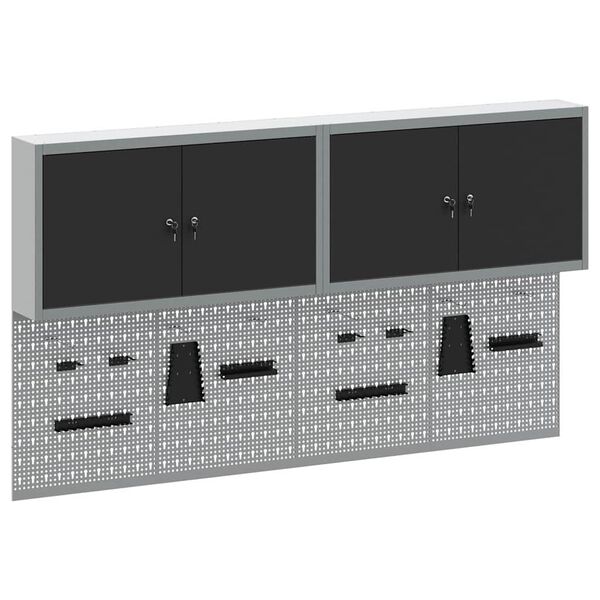 vidaXL Conjunto de Armário de Ferramentas e Pegboard 6 pcs Preto