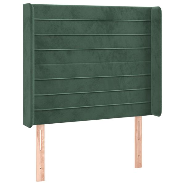 vidaXL Cabeceira cama c/ luzes LED veludo 93x16x118/128cm verde-escuro