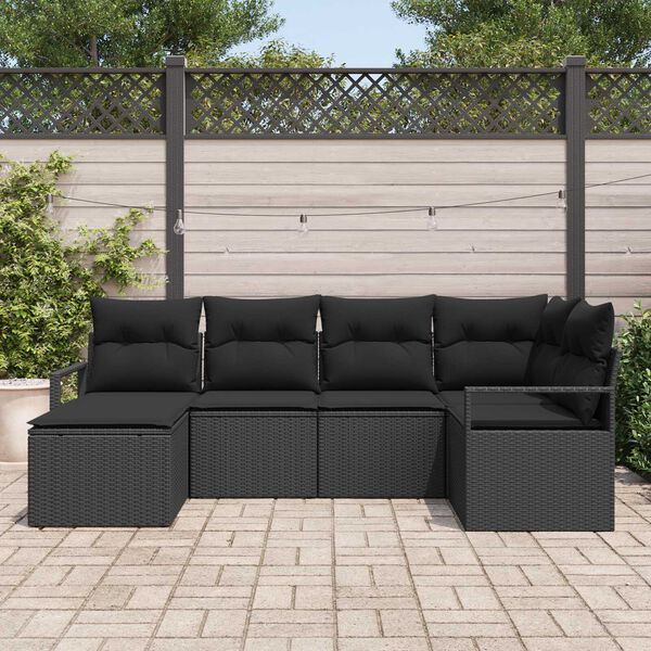 vidaXL Conjunto de Sof&aacute;s com almofada 6 pcs Preto vime PE