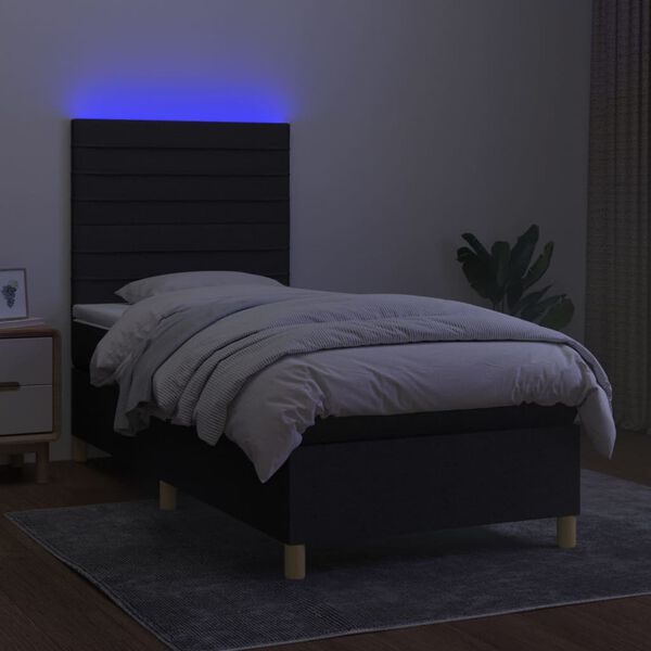 vidaXL Cama box spring c/ colch&atilde;o e LED 90x200 cm tecido preto