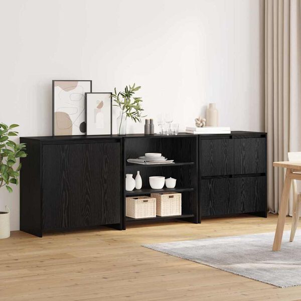 vidaXL Buffet 3 pcs Carvalho Preto 70 x 41 x 75 cm Madeira processada