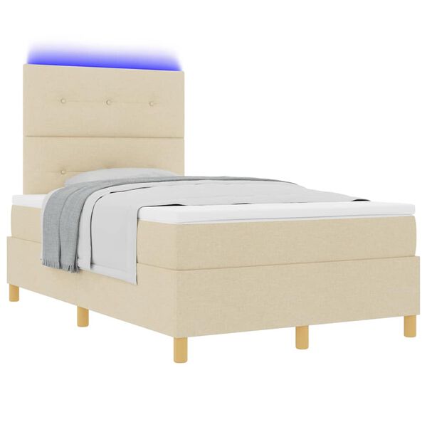 vidaXL Cama Box com colch&atilde;o com cabeceira Creme 120 x 190 cm tecido