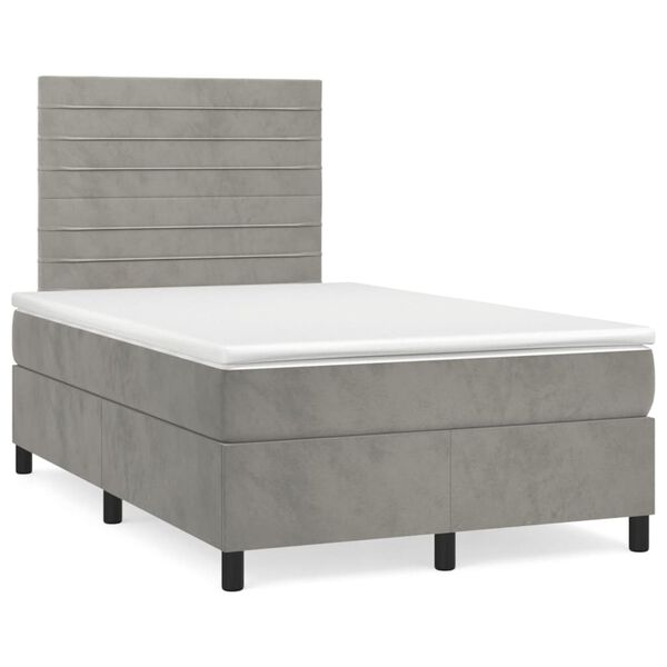 vidaXL Cama boxspring c/ colch&atilde;o 120x200 cm veludo cinzento-claro