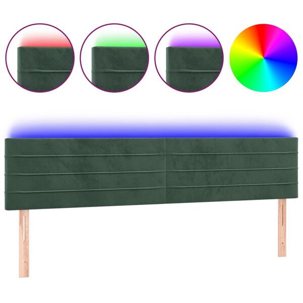 vidaXL Cabeceira de cama c/luzes LED veludo 200x5x78/88cm verde-escuro