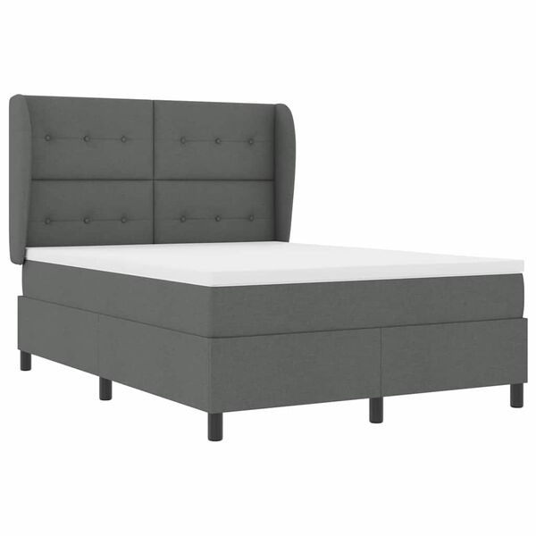 vidaXL Cama Box com colch&atilde;o Cinzento escuro 140 x 200 cm tecido