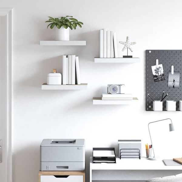 vidaXL Prateleiras de parede 4 pcs 50x23x3,8 cm MDF carvalho e branco