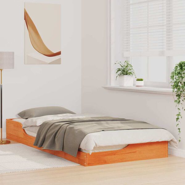 vidaXL Estrutura de cama de ch&atilde;o Castanho-mel 80 x 200 cm