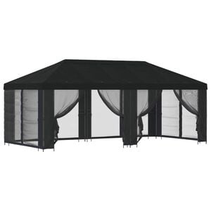 vidaXL Gazebo de Jardim com Laterais 6 x 3 m Preto Poli&eacute;ster e A&ccedil;o