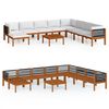 vidaXL Conjunto de lounge de jardim vidaXL com 9 pe&ccedil;as e almofadas em madeira de ac&aacute;cia creme e corda