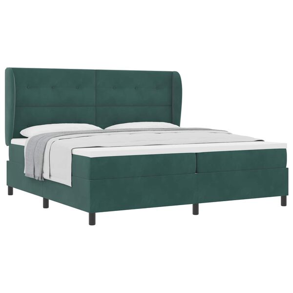 vidaXL Cama Box com colch&atilde;o Verde Escuro 200 x 200 cm Poli&eacute;ster
