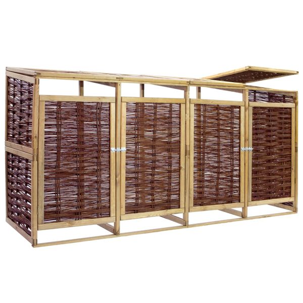 vidaXL Unidade para arruma&ccedil;&atilde;o de caixotes do lixo qu&aacute;drupla pinho e vime