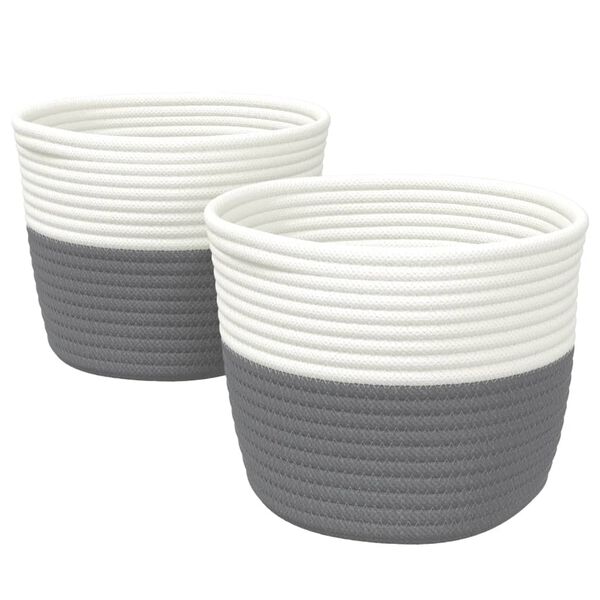vidaXL Cestos de arrumação 2 pcs Ø24x18 cm algodão cinzento e branco