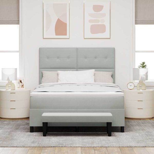 vidaXL Cama Box com colch&atilde;o Cinzento-claro 140 x 200 cm Veludo