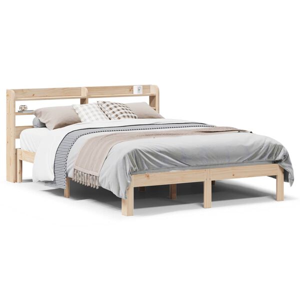 vidaXL Estrutura cama c/ cabeceira 140x190 cm pinho maci&ccedil;o