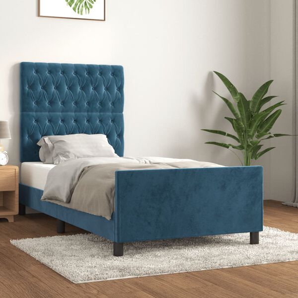 vidaXL Estrutura de cama sem colch&atilde;o 90x190 cm veludo azul-escuro