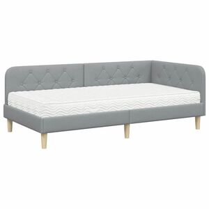 vidaXL Estrutura de Cama de Canto Cinzento-claro 90 x 200 cm tecido