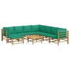 vidaXL 9 pcs conjunto lounge de jardim bambu c/ almofadões verdes