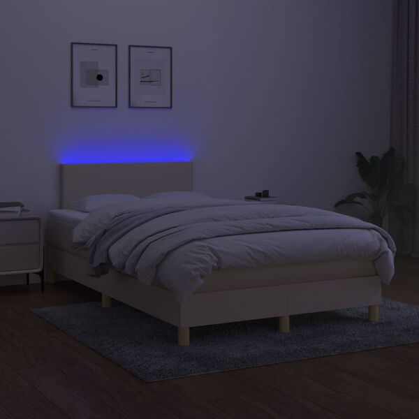 vidaXL Cama box spring c/ colch&atilde;o e LED 120x200 cm tecido cor creme