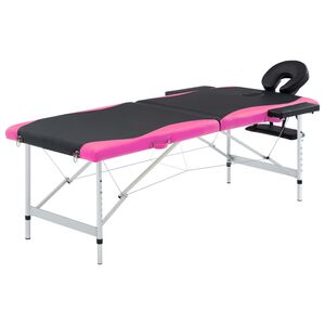 vidaXL Mesa de massagem dobr&aacute;vel 2 zonas alum&iacute;nio preto e rosa