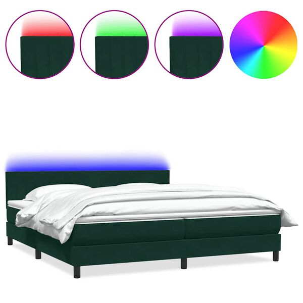 vidaXL Cama box spring c/ colch&atilde;o e LED 180x220 cm veludo verde-escuro
