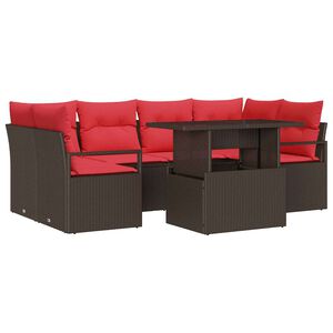 vidaXL Conjunto de Sof&aacute; de Jardim 7 unid. Castanho Rattan Sint&eacute;tico