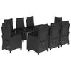 vidaXL 9 pcs conjunto de jantar p/ jardim c/ almofad&otilde;es vime PE preto