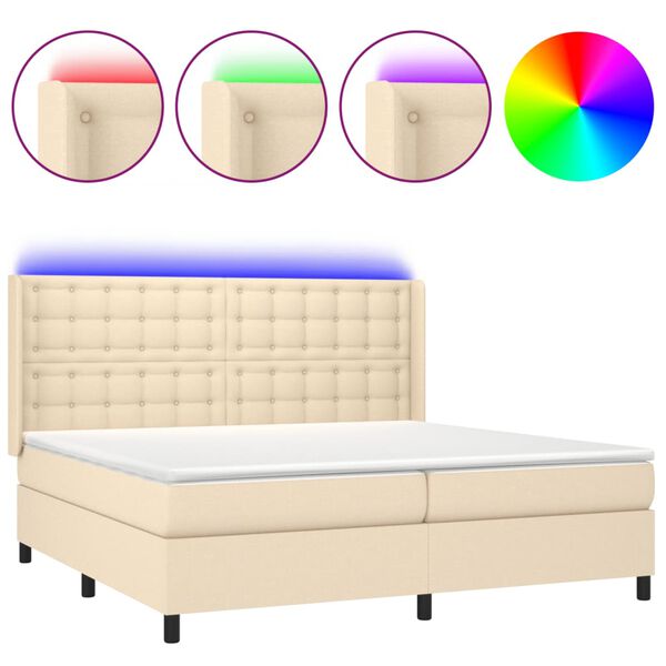 vidaXL Cama box spring c/ colch&atilde;o e LED 200x200 cm tecido cor creme