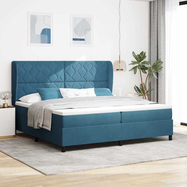 vidaXL Cama Box com colch&atilde;o Azul Escuro 200 x 200 cm Poli&eacute;ster