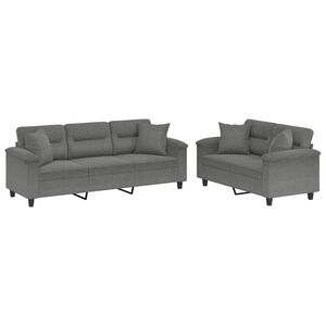 vidaXL 2 pcs conjunto sof&aacute;s c/ almofadas microfibra cinza-escuro