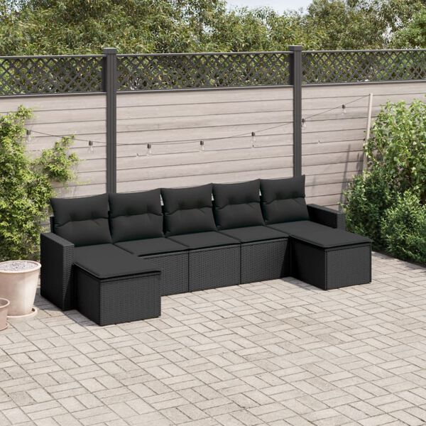 vidaXL 7 pcs conjunto de sof&aacute;s p/ jardim c/ almofad&otilde;es vime PE preto