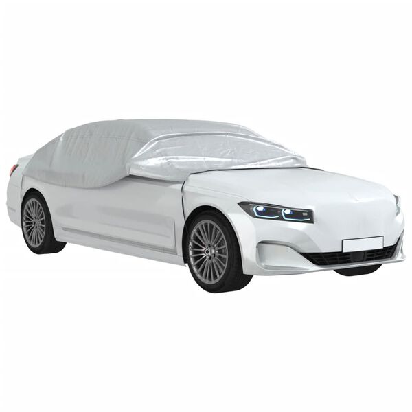 vidaXL Meia cobertura para carro com ganchos XL PEVA prateado